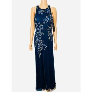 Aidan Mattox Embellished Floral-Embroidered Column Long Gown size 8 NWT